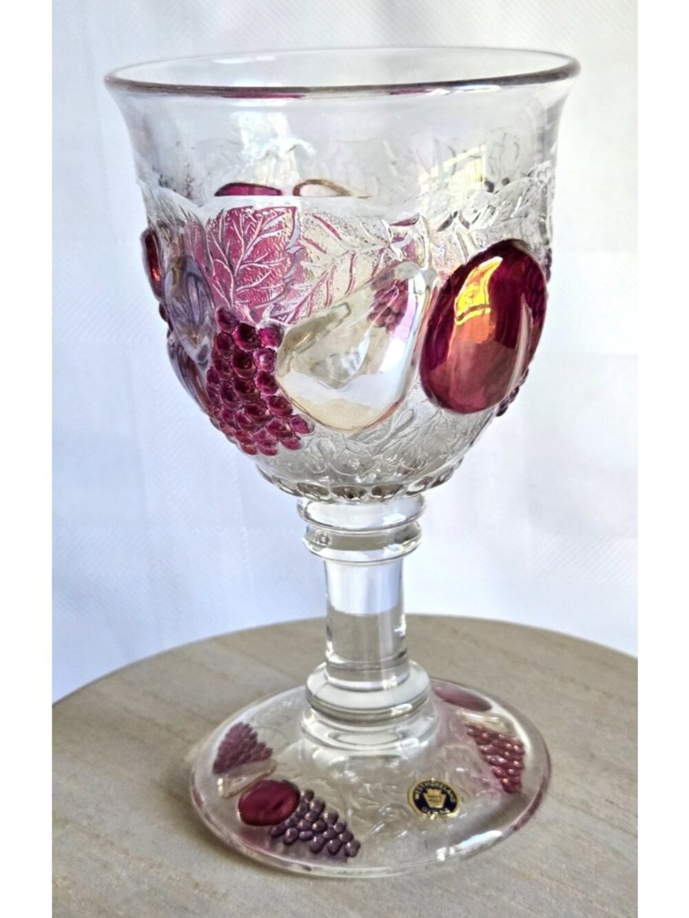 Westmoreland Della Robbia Water Globet Footed Stem Tumbler Grapes FruitVintage